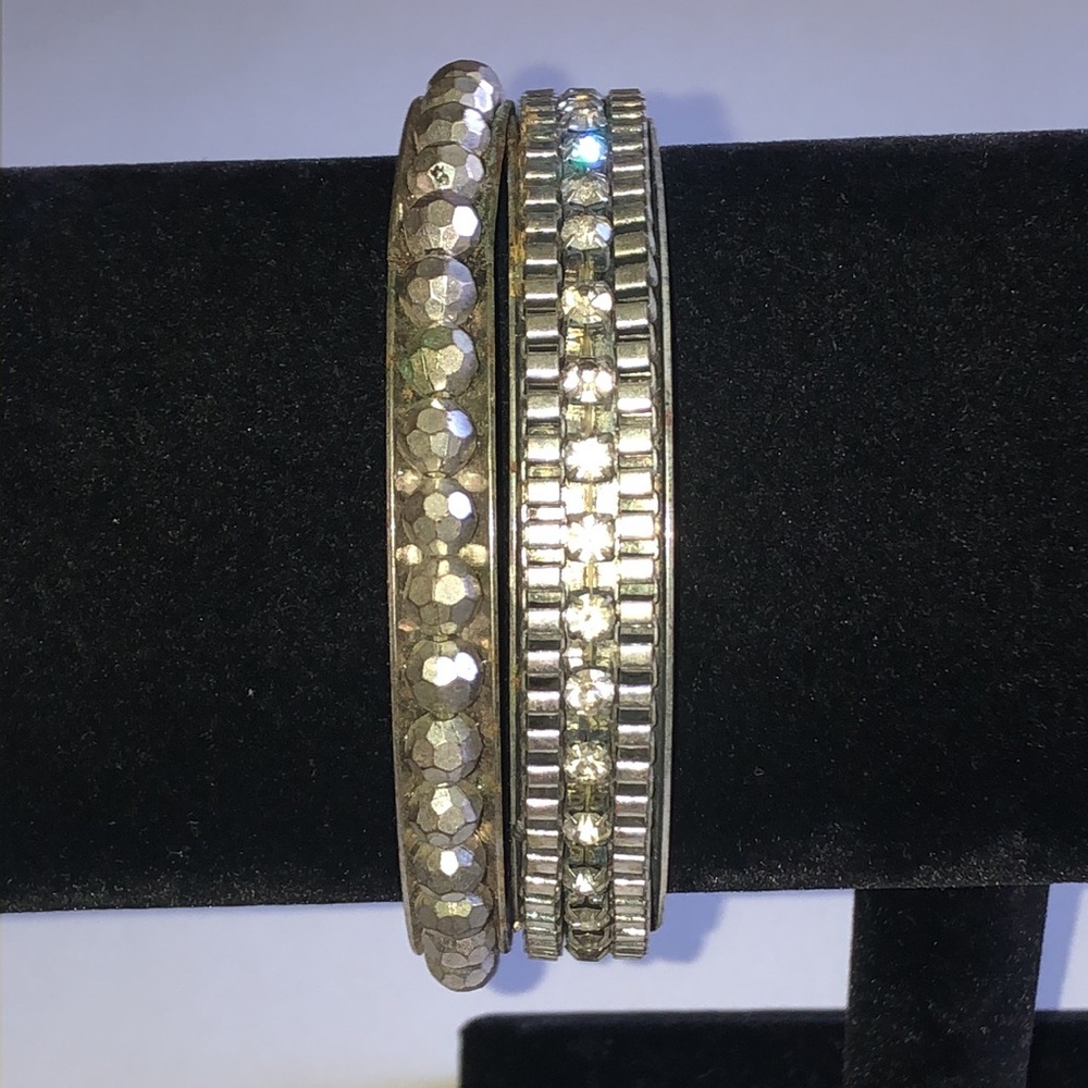Silver Tone Rhinestone Stackable Bangle Bracelet Bundle - Picture 1 of 8
